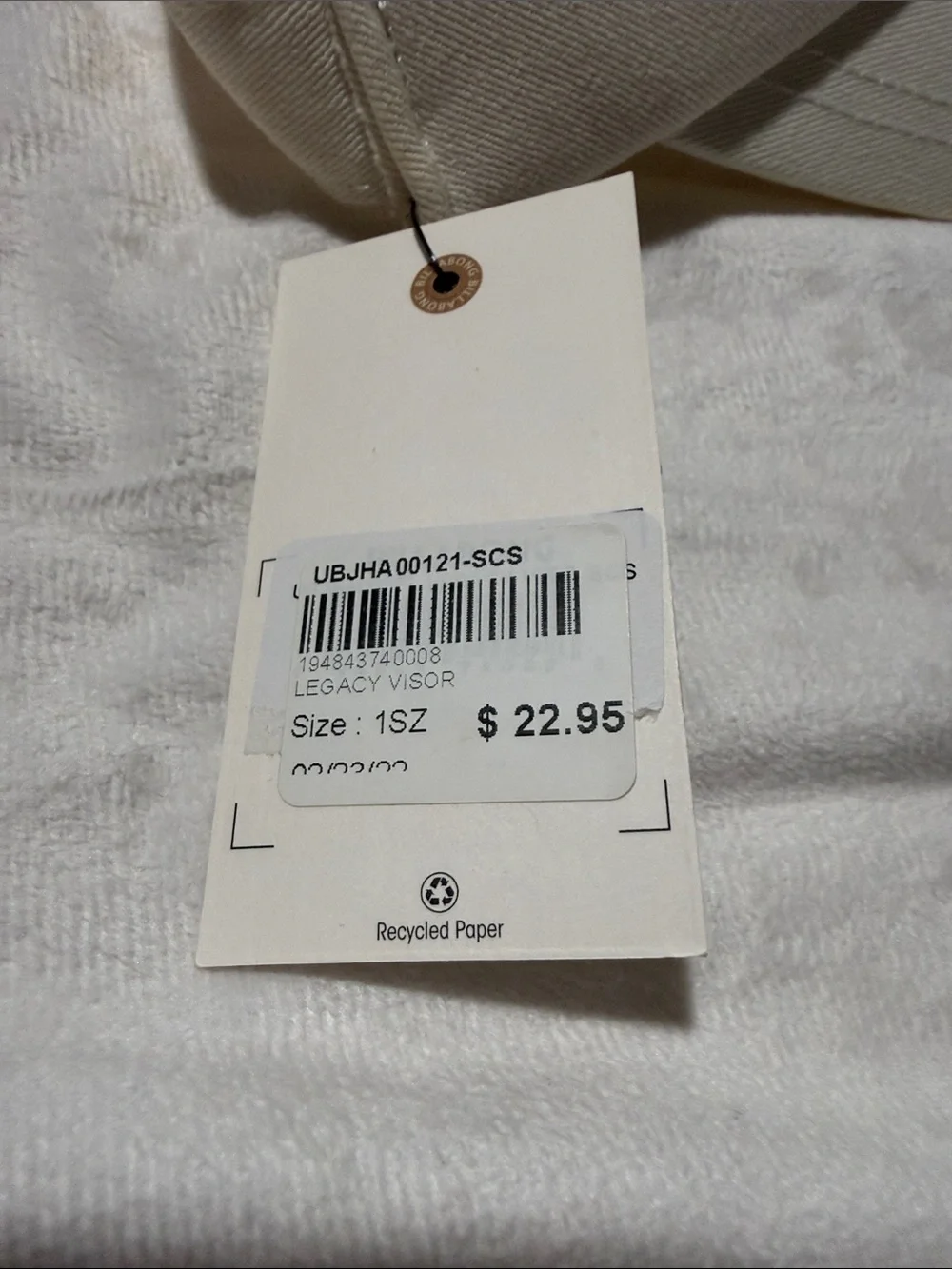 Billabong Kids White Visor with Mustard Trim